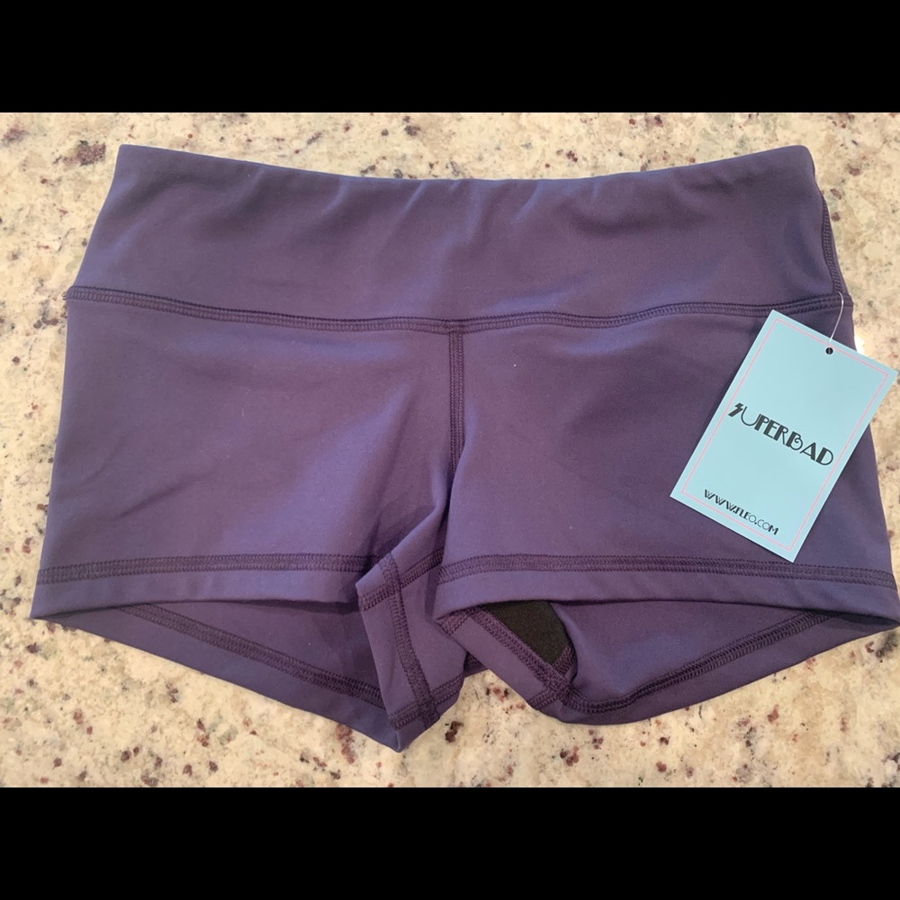 Purple velvet, NWT small fleos. 2.5 inseam